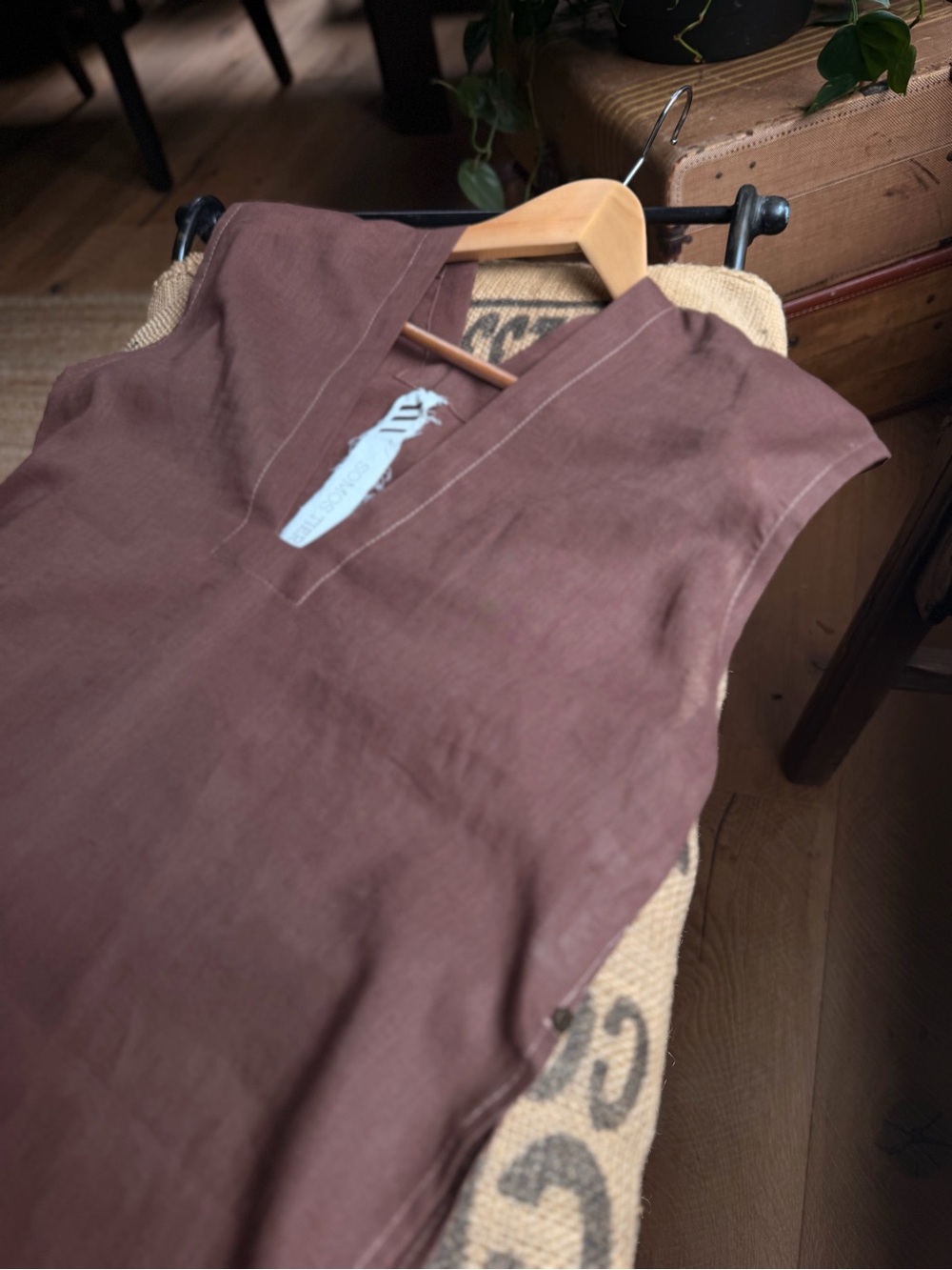 Relaxed V-Neck Swim Coverup in Warm Brown